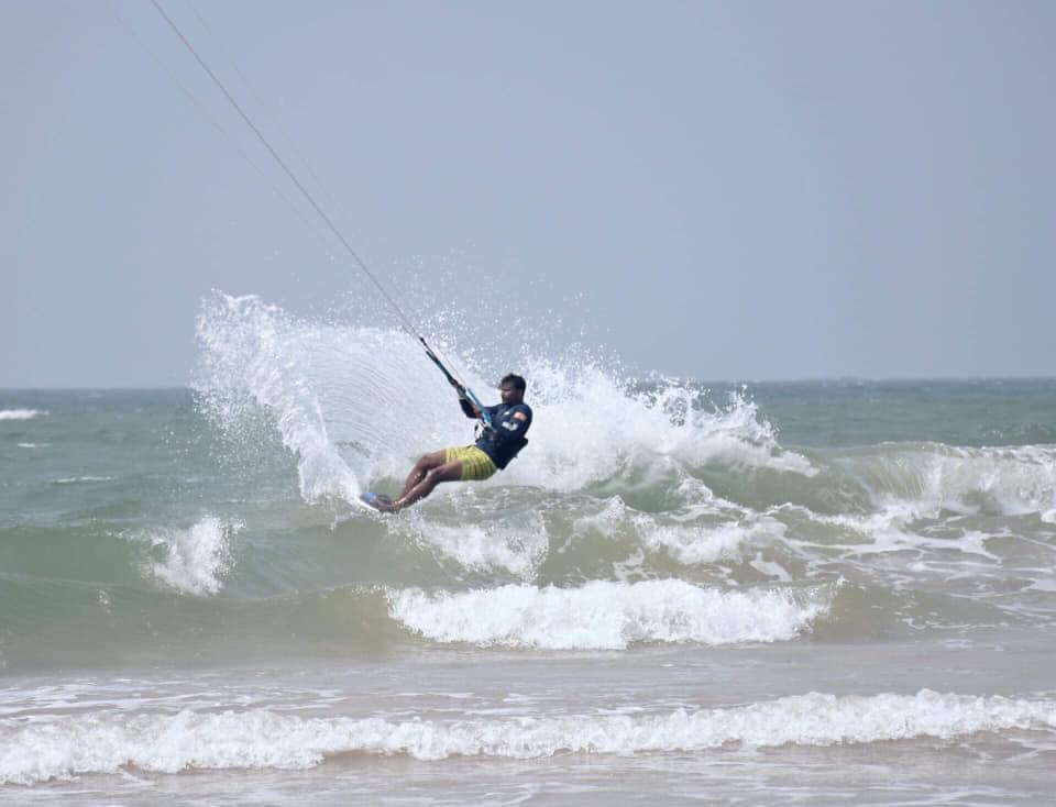 Sri Lankan waterman Upul De Silva wave kitesurfing